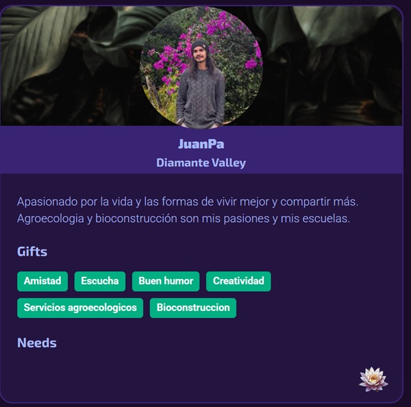 Screenshot of member profile showing skills, location, and community connections