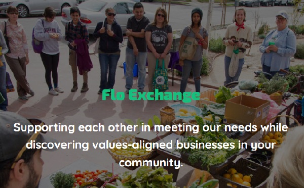 Screenshot of marketplace showing local offerings and FLO currency exchange