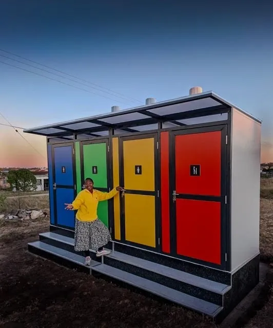 Birger Lundgren with Loo-Topia modular toilet units in Cape Town