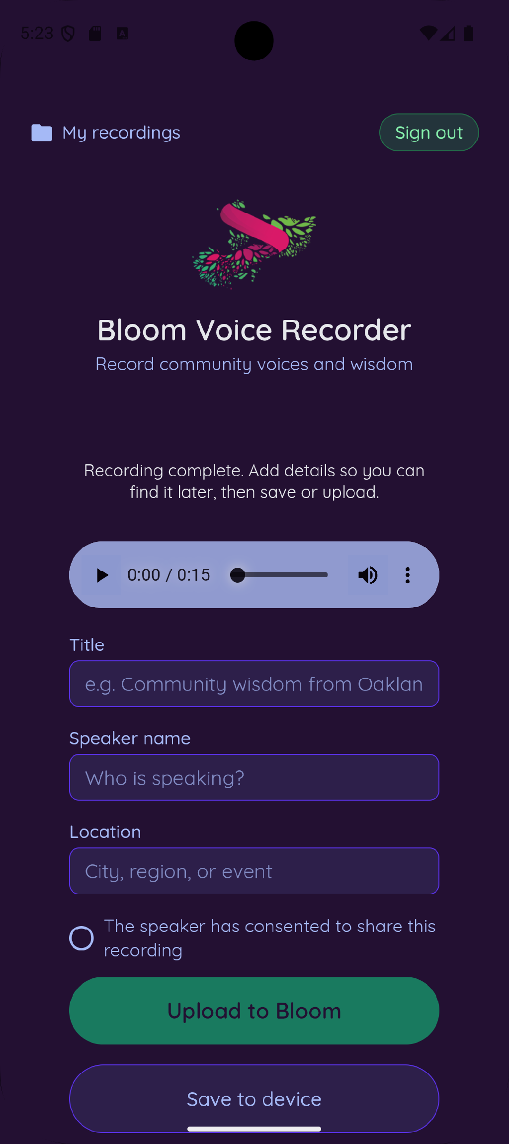 Bloom Voice Recorder screenshot 3